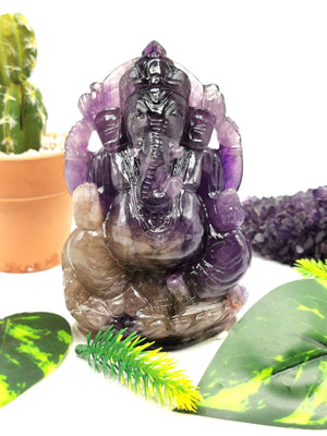 Amethyst Handmade Carving of Ganesh - Lord Ganesha Idol in Crystals and Gemstones - Reiki/Chakra/Healing - 4.5 inches and 0.54kg (1.19 lb)