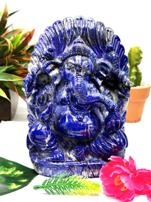 Lapis Lazuli Handmade Carving of Ganesh - Lord Ganesha Idol |Sculpture in Crystals/Gemstones - Reiki/Chakra/Healing - 6.5 inches and 2.08 kg