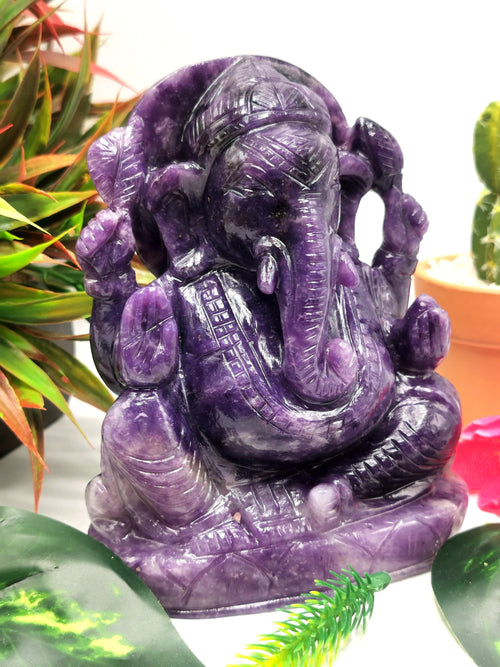 Lepidolite Handmade Carving of Ganesh - Lord Ganesha Idol in Crystals and Gemstones - Reiki/Chakra/Healing - 6 inches and 1.05 kg (2.31 lb)