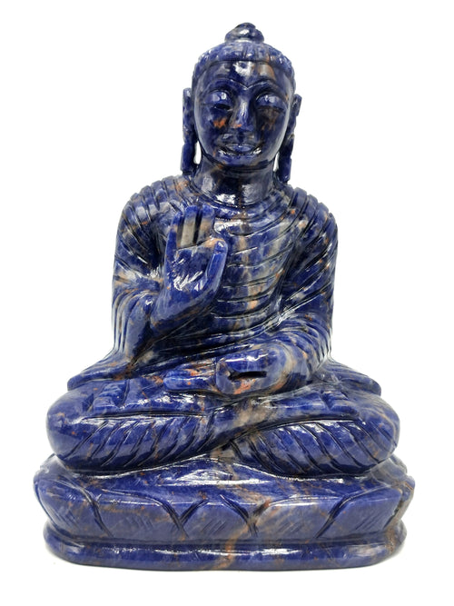Sodalite Buddha - handmade carving of serene and meditating Lord Buddha - crystal/reiki/healing - 6 inches and 890 gms (1.96 lb)