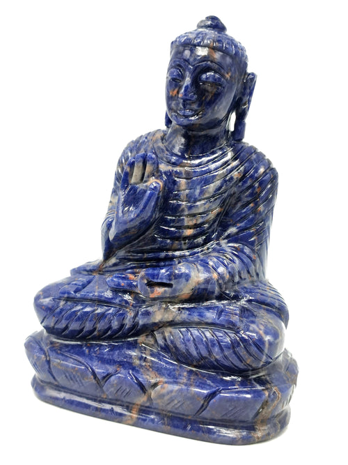 Sodalite Buddha - handmade carving of serene and meditating Lord Buddha - crystal/reiki/healing - 6 inches and 890 gms (1.96 lb)