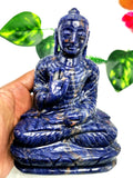 Sodalite Buddha - handmade carving of serene and meditating Lord Buddha - crystal/reiki/healing - 6 inches and 890 gms (1.96 lb)