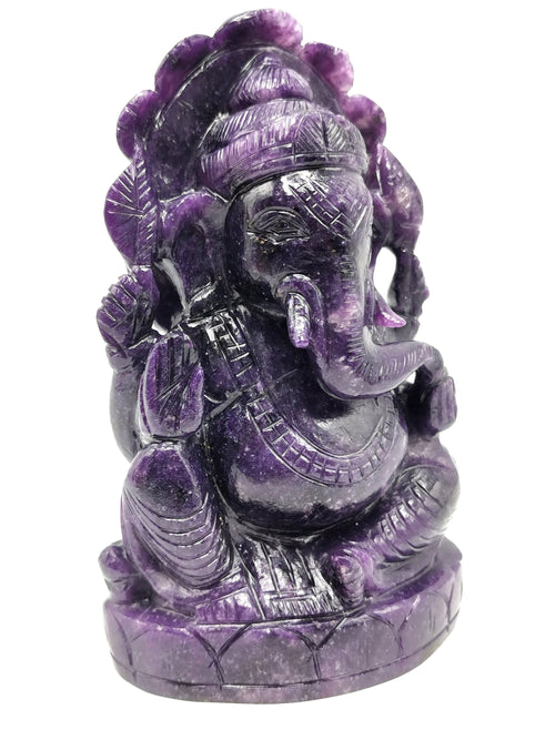 Lepidolite Handmade Carving of Ganesh - Lord Ganesha Idol in Crystals and Gemstones - Reiki/Chakra/Healing - 7.5 inch and 1.54 kg (3.09 lb)