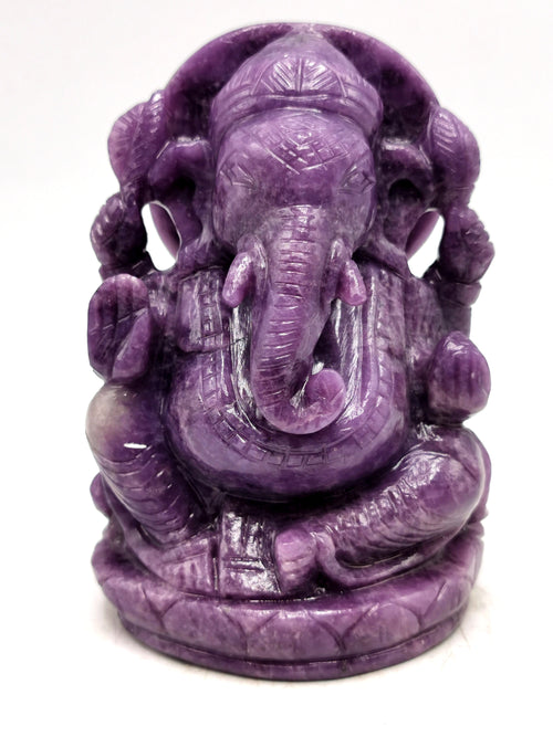 Lepidolite Handmade Carving of Ganesh - Lord Ganesha Idol in Crystals and Gemstones - Reiki/Chakra/Healing - 5.5 inch and 1.05 kg (2.31 lb)