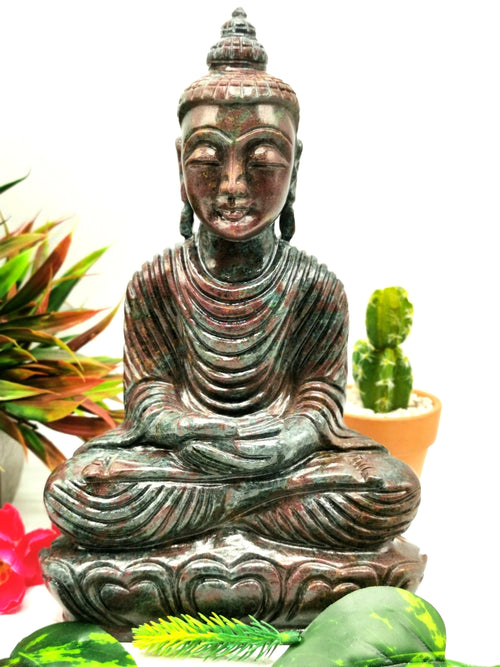 Large Ruby Kyanite Buddha - handmade carving of serene and meditating Lord Buddha - crystal/reiki/healing - 10 inches and 2.65 kg (5.83 lb)