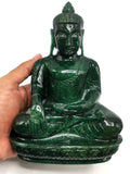 Dark Green Aventurine Buddha - handmade carving of serene and meditating Lord Buddha - crystal/reiki/healing - 7.5 in and 1.53 kg (3.37 lb)