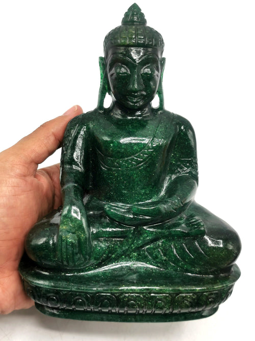 Dark Green Aventurine Buddha - handmade carving of serene and meditating Lord Buddha - crystal/reiki/healing - 7.5 in and 1.53 kg (3.37 lb)