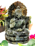 Labradorite Buddha - rare handmade carving of meditating Lord Buddha on a throne - crystal/reiki/healing - 8.5 inches and 2.03 kg (4.47 lb)