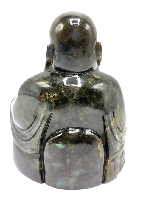 Labradorite Laughing Buddha - handmade carving of serene and smiling Buddha or Hotei - crystal/reiki/healing - 5 inch and 1.24 kg (2.73 lb)
