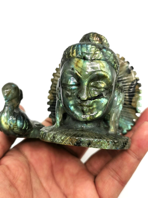 Labradorite Buddha Head/Face - handmade carving of serene and meditating Lord Buddha - crystal/reiki/healing - 2.5 inches and 320 gms