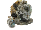 Labradorite Buddha Head/Face - handmade carving of serene and meditating Lord Buddha - crystal/reiki/healing - 2.5 inches and 320 gms