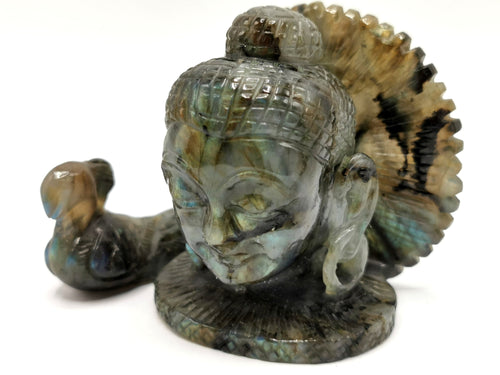 Labradorite Buddha Head/Face - handmade carving of serene and meditating Lord Buddha - crystal/reiki/healing - 2.5 inches and 320 gms