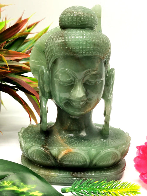 Australian Green Aventurine Buddha Head - handmade carving of serene and meditating Lord Buddha - crystal/reiki - 6 inches and 1.22 kgs