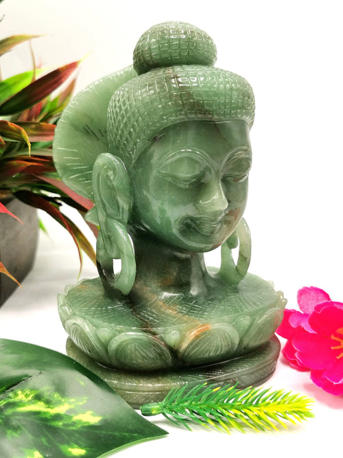 Australian Green Aventurine Buddha Head - handmade carving of serene and meditating Lord Buddha - crystal/reiki - 6 inches and 1.22 kgs