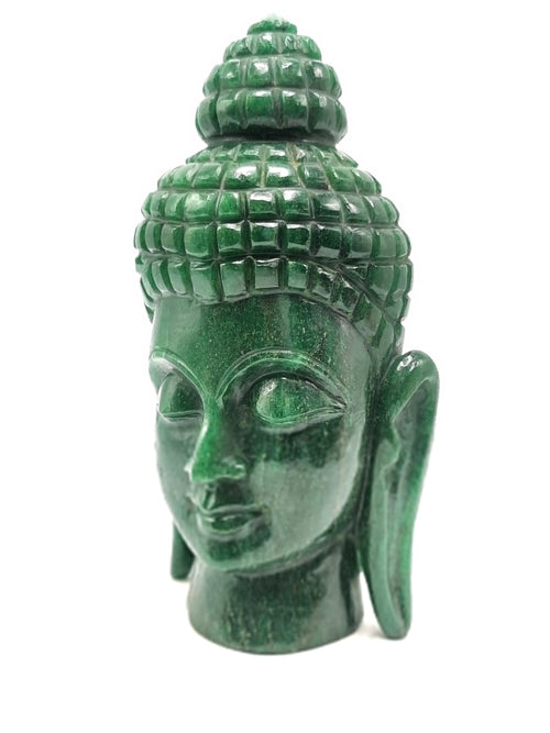 Dark Green Aventurine Buddha Head - handmade carving of serene and meditating Lord Buddha - crystal/reiki - 8 inches and 2.09 kgs (4.60 lb)