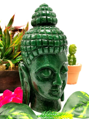 Dark Green Aventurine Buddha Head - handmade carving of serene and meditating Lord Buddha - crystal/reiki - 8 inches and 2.09 kgs (4.60 lb)