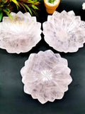 Beautiful rose quartz hand carved lotus bowls - 7 inches diameter and 600 gms (1.32 lb) - ONE BOWL ONLY