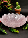 Beautiful rose quartz hand carved lotus bowls - 7 inches diameter and 600 gms (1.32 lb) - ONE BOWL ONLY