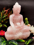 Rose Quartz Buddha - handmade carving of serene and meditating Lord Buddha - crystal/reiki/healing - 10 inches and 4.07 kg (8.95 lb)