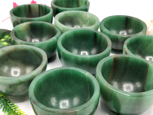 Australian green aventurine hand carved round bowls - 3 inches diameter and 200 gms (0.44 lb) - ONE BOWL ONLY