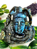 Shiva Handmade in Labradorite Carving - Lord Shivshankar in crystals and gemstones | Reiki/Chakra/Healing/Energy - 5 inch and 1 kg (2.2 lb)