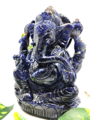 Sodalite Handmade Carving of Ganesh - Lord Ganesha Idol/Murti in Crystals and Gemstones -Reiki/Chakra/Healing - 6.5 inches and 1.57 kg