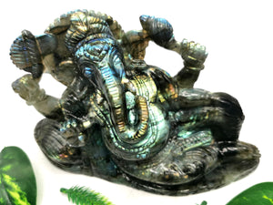 Labradorite Handmade Carving of Ganesh with blue flash - Lord Ganesha in relaxing posture | Crystals and Gemstones - 8.5 inches and 2.34 kgs