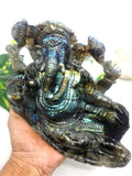 Labradorite Handmade Carving of Ganesh with blue flash - Lord Ganesha in relaxing posture | Crystals and Gemstones - 8.5 inches and 2.34 kgs
