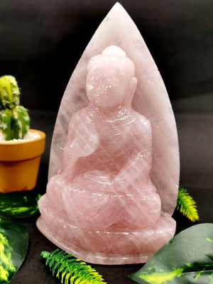 Rose Quartz Buddha - handmade carving of serene and meditating Lord Buddha - crystal/reiki/healing - 7 inches and 1.03 kg (2.27 lb)