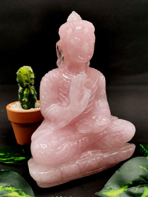 Rose Quartz Buddha - handmade carving of serene and meditating Lord Buddha - crystal/reiki/healing - 8 inches and 1.78 kg (3.92 lb)
