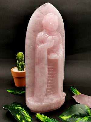 Rose Quartz Buddha - rare handmade carving of standing and meditating Lord Buddha - crystal/reiki/healing - 10.5 inches and 1.87 kg (4.1 lb)