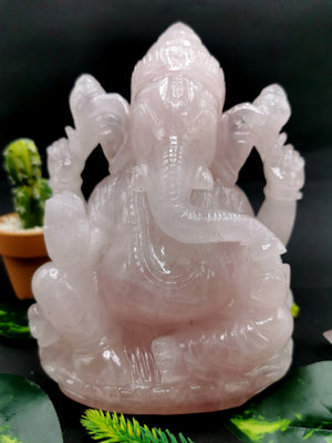 Majestic Rose Quartz Handmade Carving of Ganesh -Lord Ganesha Idol| Sculpture in Crystals -Reiki/Chakra/Healing -7.5 inch & 2.32 kg (5.1 lb)