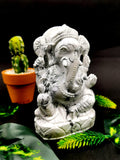 Howlite Handmade Carving of Ganesh - Lord Ganesha Idol | Sculpture | Murti in Crystals -Reiki/Chakra/Healing -5 inches and 710 gms (1.56 lb)