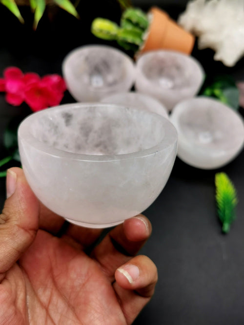 Beautiful Rose Quartz hand carved round bowls - 3 inches diameter and 200 gms (0.44 lb) - ONE BOWL ONLY