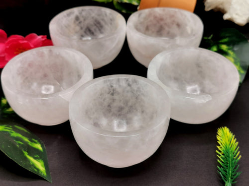 Beautiful Rose Quartz hand carved round bowls - 3 inches diameter and 200 gms (0.44 lb) - ONE BOWL ONLY