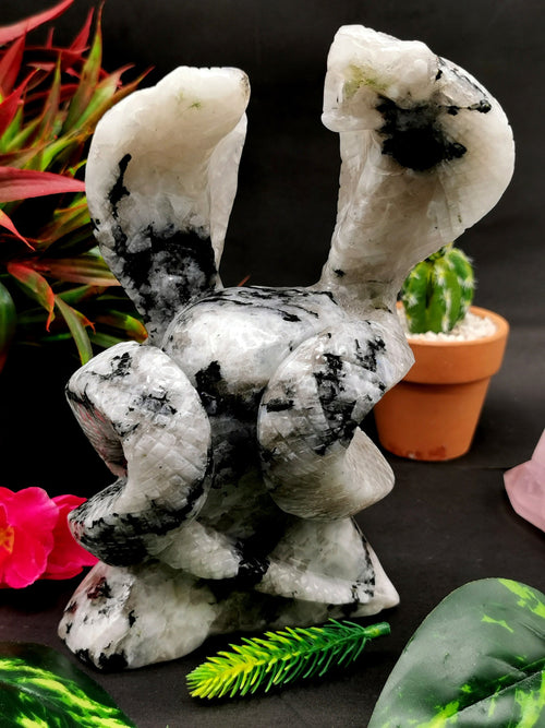 Unique carving of a pair of cobra snakes with raised hood in moonstone - crystal healing / chakra / reiki - 7.5 inches and 1.79 kg (3.94 lb) animal carving