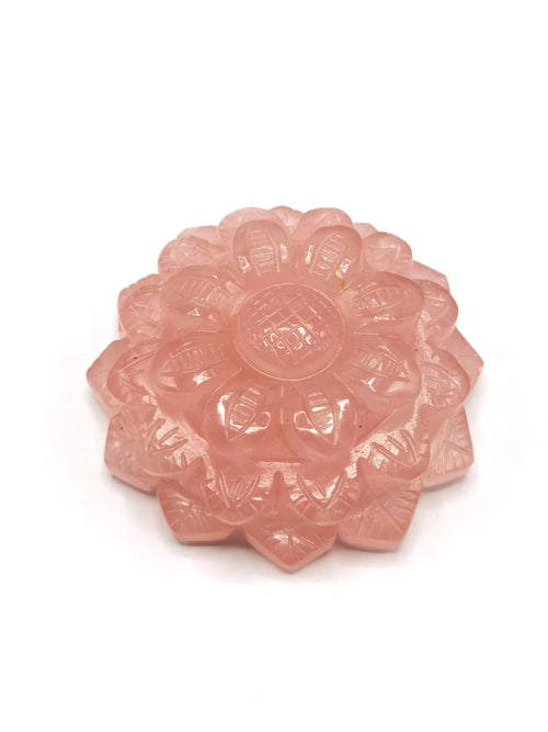 Beautiful rose quartz hand carved zinnia flower carving - crystal/gemstone carvings - 2.8inch and 115 gms (0.25 lb) - ONE PIECE ONLY