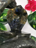 Unique carving of a pair of cobra snakes with raised hood in labradorite - crystal healing / chakra / reiki - 6 inches and 1.68 kg (3.70 lb) Animal carving