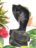 Cobra snake with raised hood carving in black agate stone - crystal healing / chakra / reiki / energy - 6 inches and 0.89 kg (1.96 lb) Animal carving