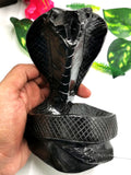 Cobra snake with raised hood carving in black agate stone - crystal healing / chakra / reiki / energy - 6 inches and 0.89 kg (1.96 lb) Animal carving