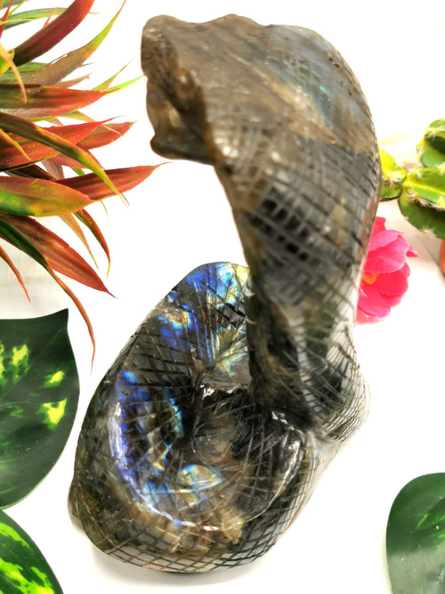 Cobra snake carving in Labradorite stone - crystal healing / chakra / reiki / energy - 5.8 inches and 940 gms (2.07 lb) Animal carving