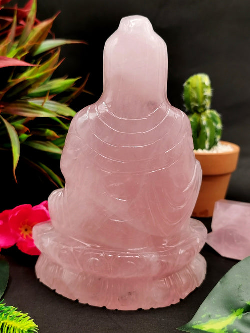 Rose Quartz Kwan Yin - handmade carving of Guanyin in sitting posture - crystal/reiki/healing - 7 inches and 1.16 kg (2.55 lb)