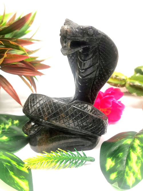 Cobra snake carving in Blue Aventurine stone - crystal healing / chakra / reiki / energy - 4.8 inches and 595 gms (1.31 lb)