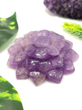 Beautiful amethyst hand carved zinnia flower carving - crystal/gemstone carvings - 2.7 inch and 115 gms (0.25 lb) - ONE PIECE ONLY