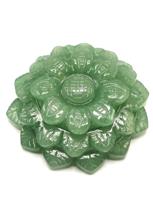Beautiful green aventurine hand carved zinnia flower carving - crystal/gemstone carvings - 2.7 inch and 130 gms (0.29 lb) - ONE PIECE ONLY