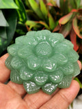 Beautiful green aventurine hand carved zinnia flower carving - crystal/gemstone carvings - 2.7 inch and 130 gms (0.29 lb) - ONE PIECE ONLY