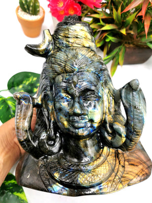 Shiva Handmade in Labradorite Carving - Lord Shivshankar in crystals and gemstones | Reiki/Chakra/Healing/Energy - 9 inches and 4.73 kg