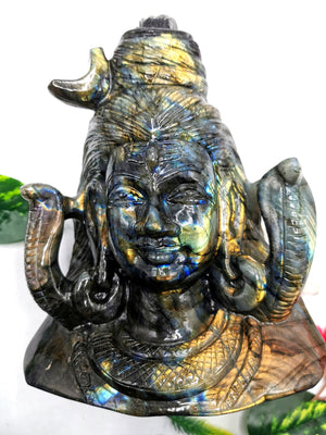 Shiva Handmade in Labradorite Carving - Lord Shivshankar in crystals and gemstones | Reiki/Chakra/Healing/Energy - 9 inches and 4.73 kg