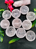 Set of 7 beautiful Rose Quartz hand carved round bowls - 2 inches diameter and total weight 400 gms (0.9 lb) - SEVEN BOWLS
