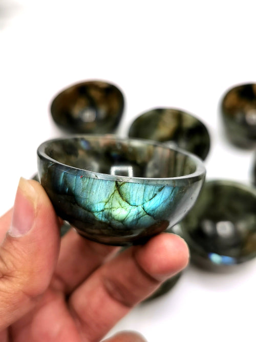 Beautiful Labradorite hand carved round bowl - 2 inches diameter - Crystal Healing - ONLY 1 BOWL